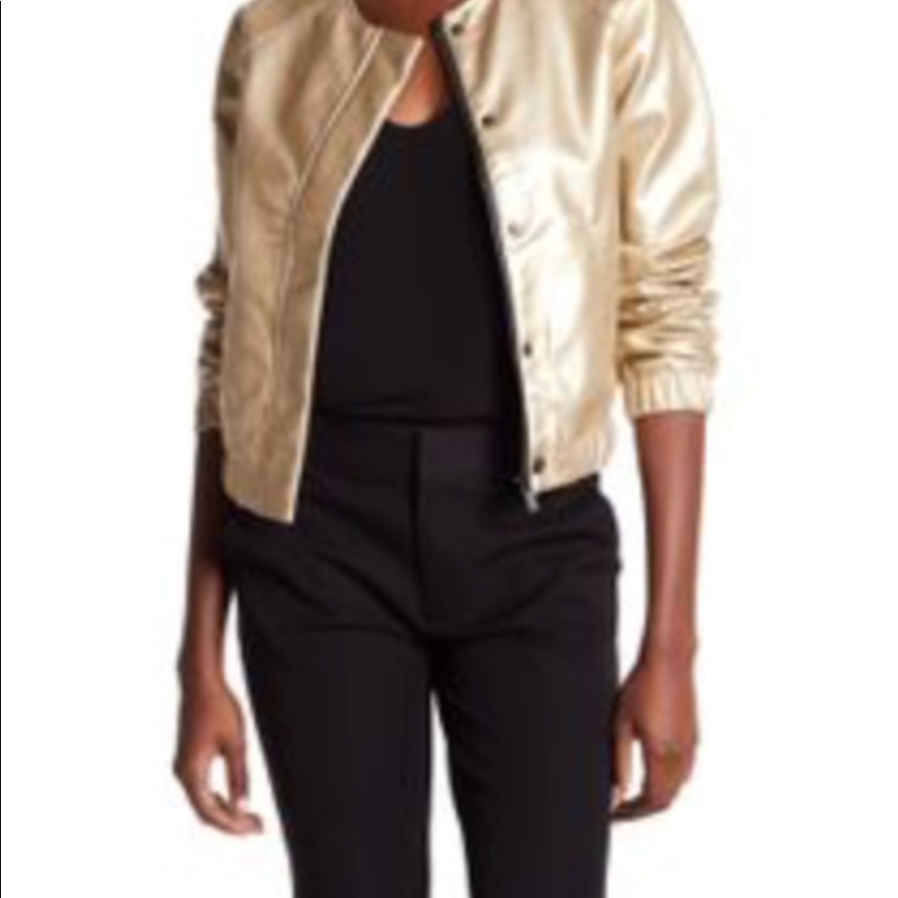 Metallic Faux Leather Bomber Jacket
